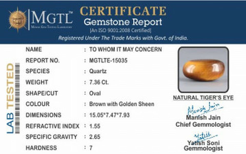 Tiger's Eye - TE 15035 Prime - Quality  7.36 Carat