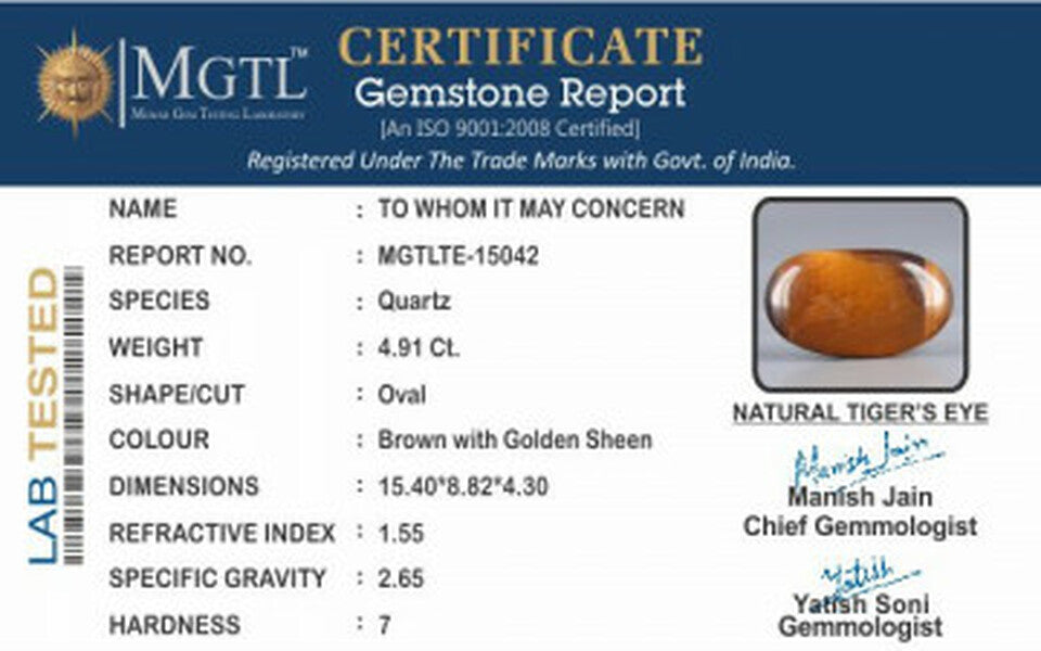 Tiger's Eye - TE 15042 Prime - Quality  4.91 Carat