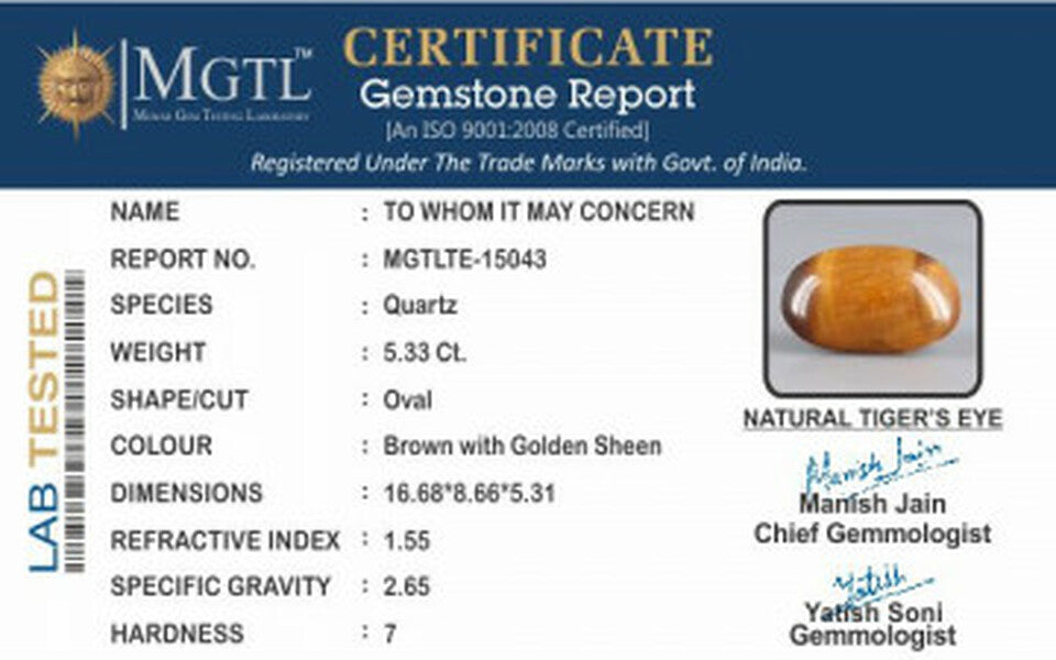 Tiger's Eye - TE 15043 Prime - Quality  5.33 Carat