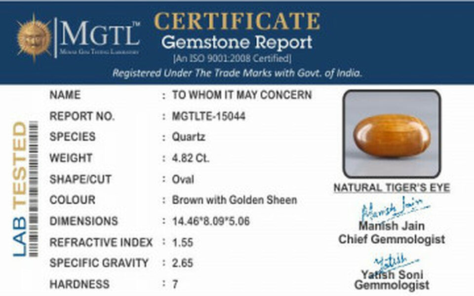 Tiger's Eye - TE 15044 Prime - Quality  4.82 Carat