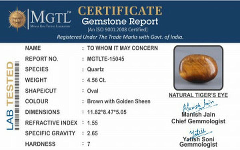 Tiger's Eye - TE 15045 Prime - Quality  4.56 Carat