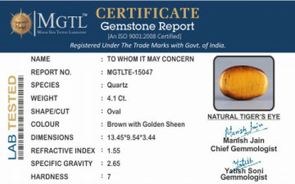 Tiger's Eye - TE 15047 Prime - Quality  4.10 Carat