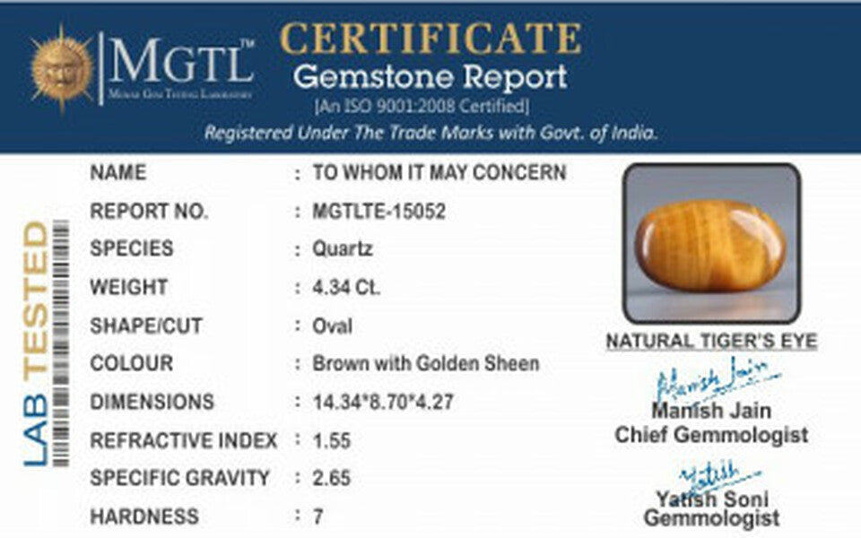 Tiger's Eye - TE 15052 Prime - Quality  4.34 Carat