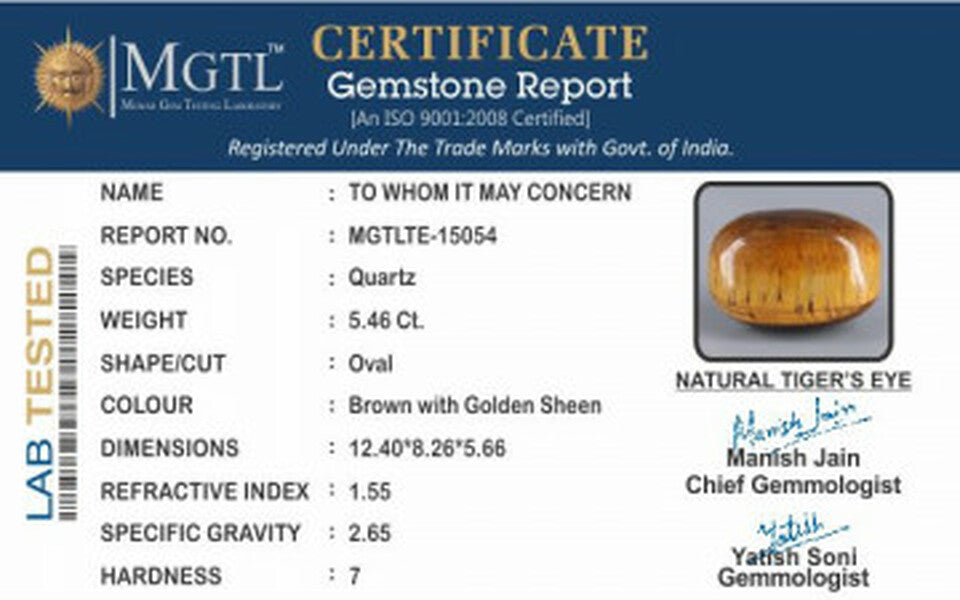 Tiger's Eye - TE 15054 Prime - Quality  5.46 Carat