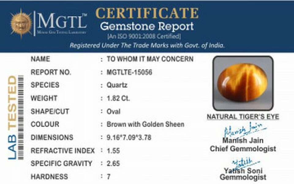 Tiger's Eye - TE 15056 Prime - Quality  1.82 Carat
