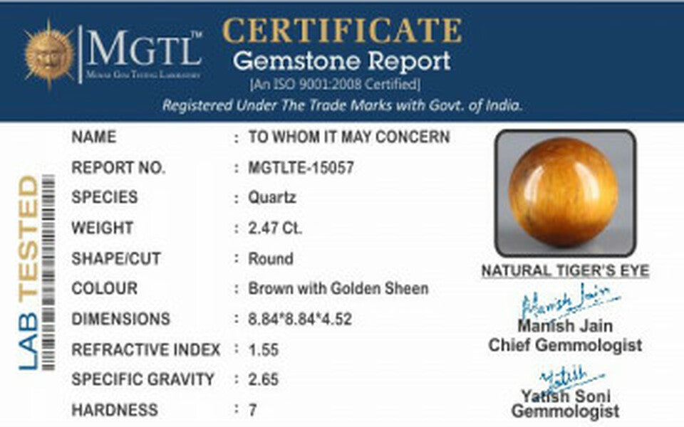 Tiger's Eye - TE 15057 Prime - Quality  2.47 Carat