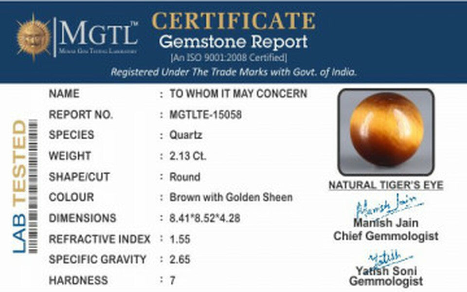 Tiger's Eye - TE 15058 Prime - Quality  2.13 Carat