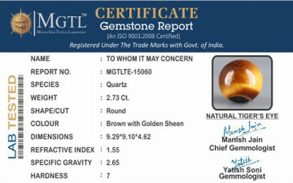 Tiger's Eye - TE 15060 Prime - Quality  2.73 Carat