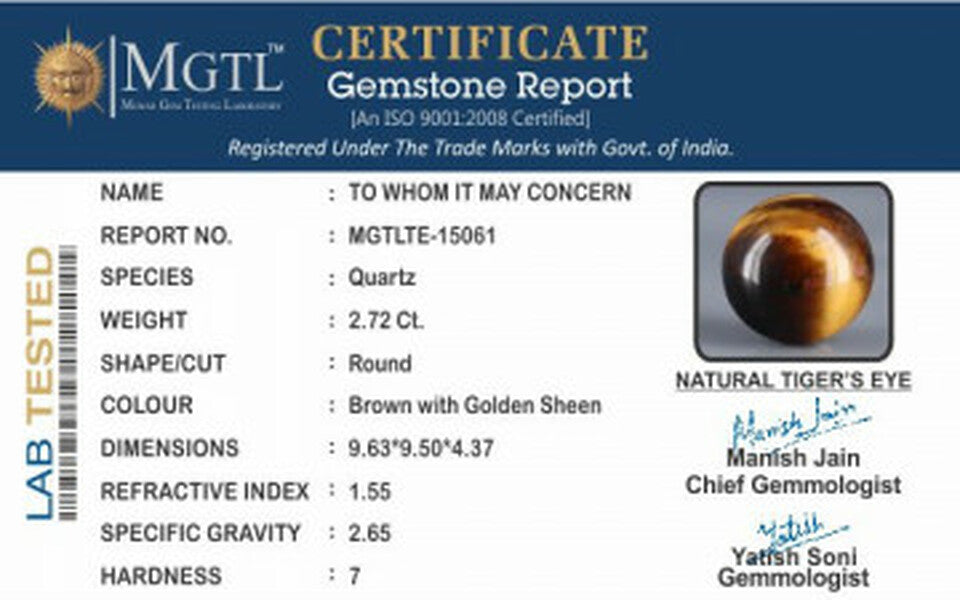 Tiger's Eye - TE 15061 Prime - Quality  2.72 Carat