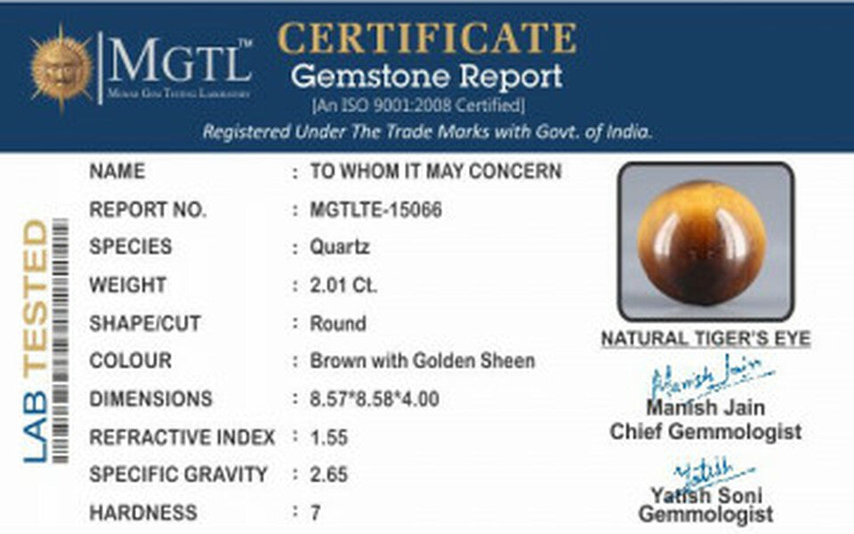 Tiger's Eye - TE 15066 Prime - Quality  2.01 Carat