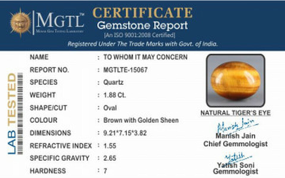 Tiger's Eye - TE 15067 Prime - Quality  1.88 Carat