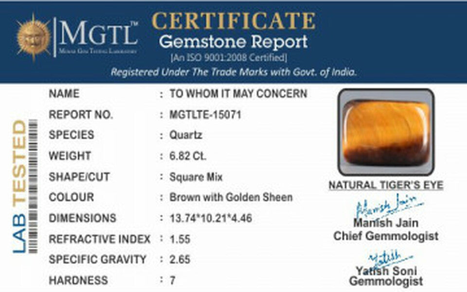 Tiger's Eye - TE 15071 Prime - Quality  6.82 Carat