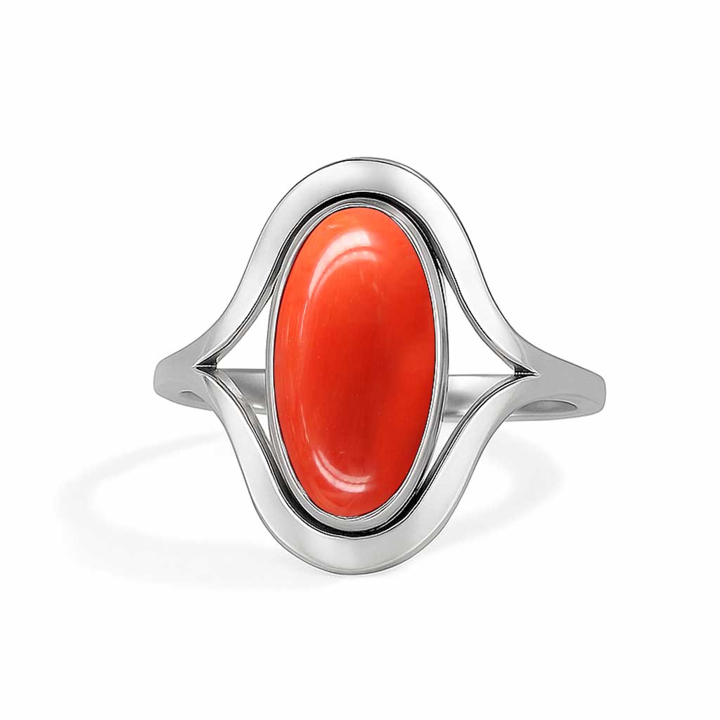 Timeless Red Coral Stone Sterling Silver Ring for Women