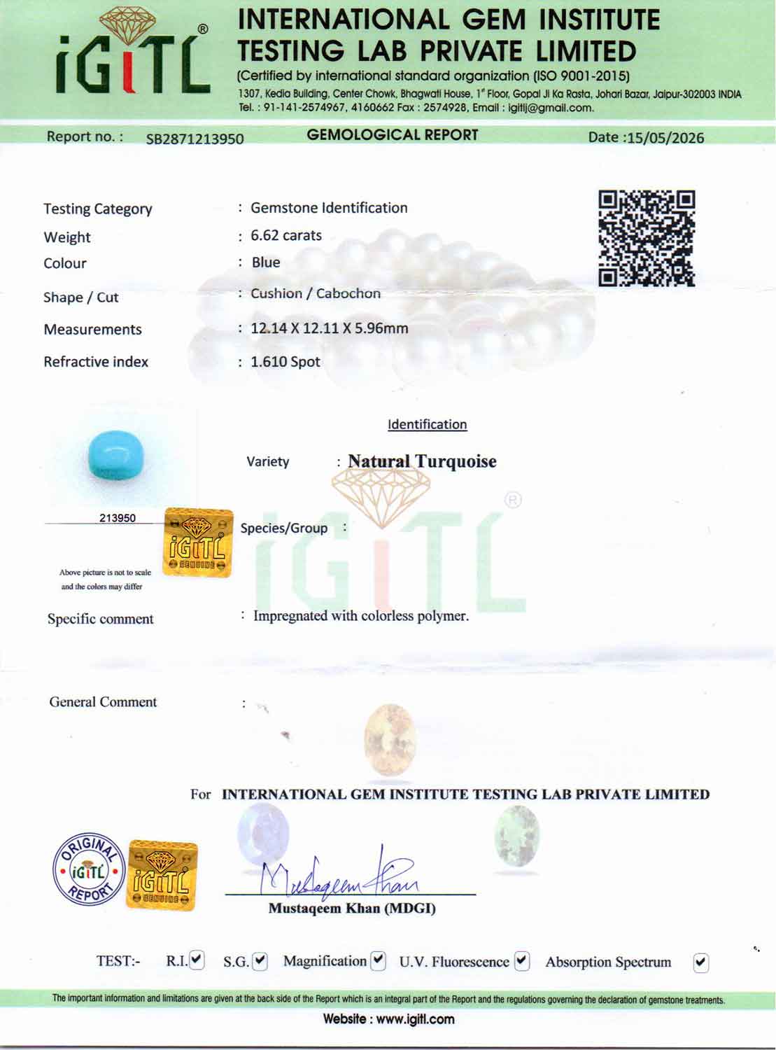 Turquoise - 6.62 Carat Rare Quality TQS-13812