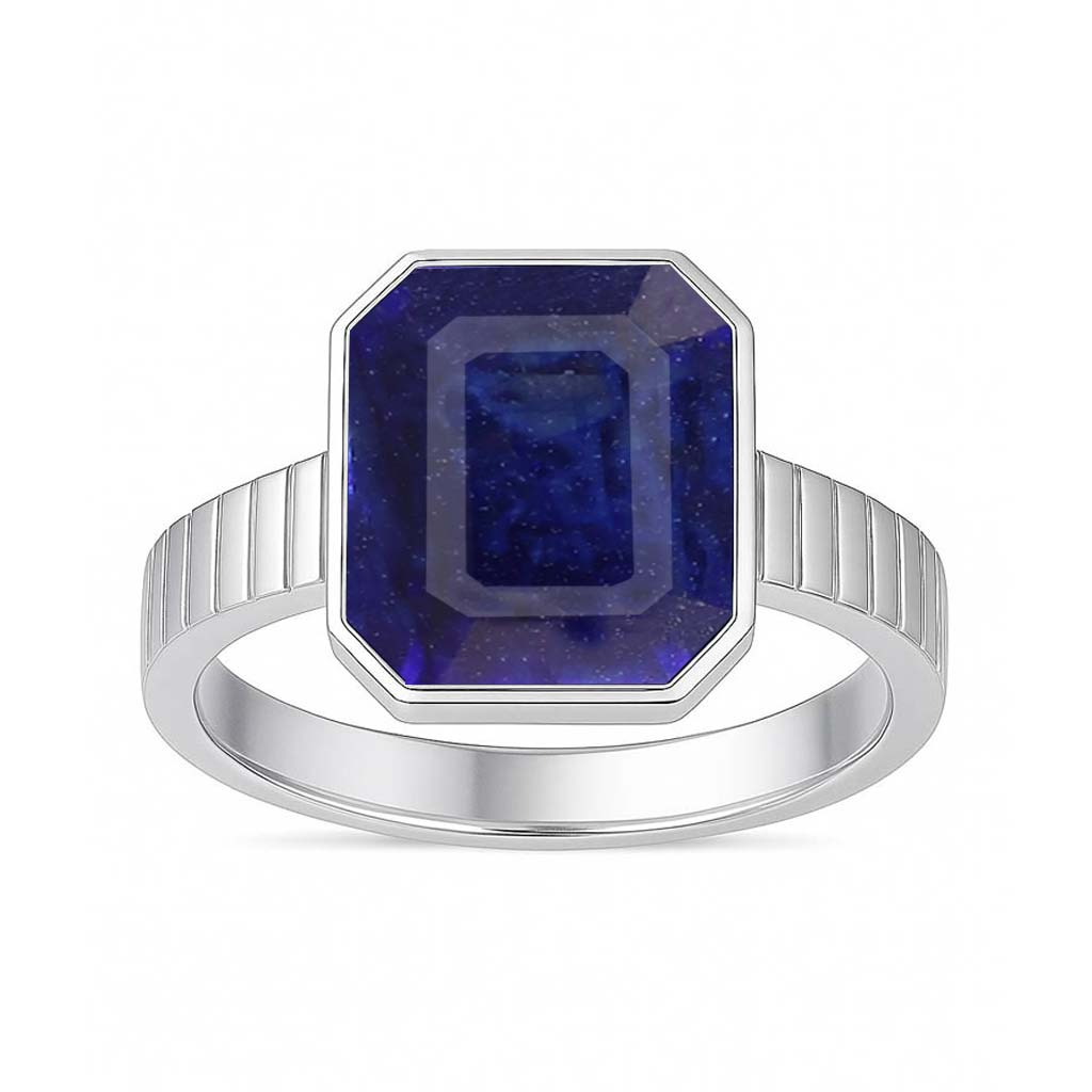 Traditional 925 Silver Blue Sapphire (Neelam) Ring for Women