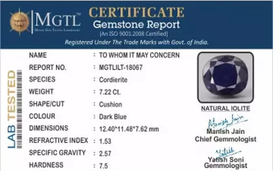 Madagascar Iolite - 7.22 Carat Prime Quality | ILT-18067