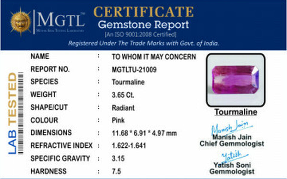 Tourmaline - 3.65 Carat  Prime - Quality