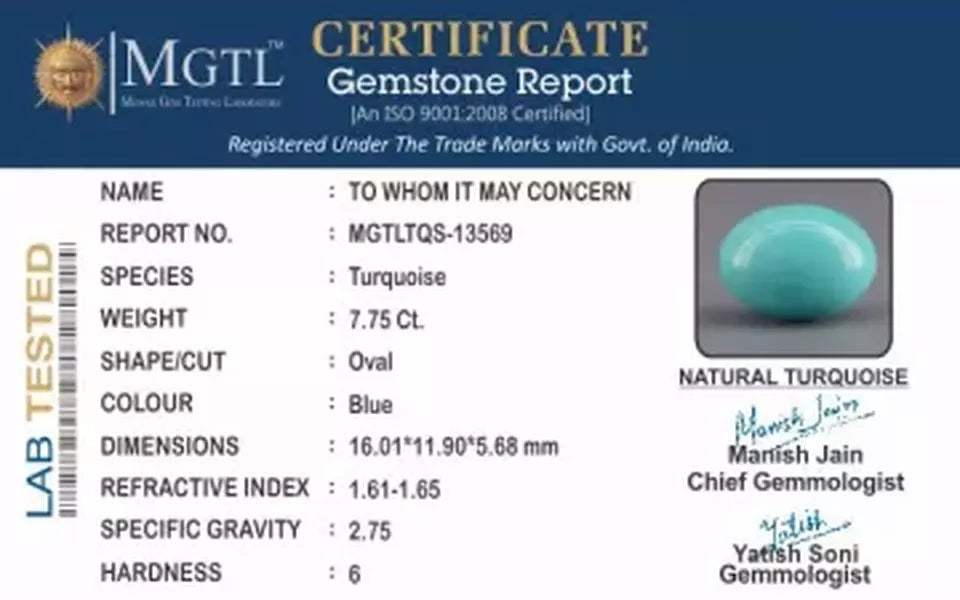 Turquoise - 7.75 Carat Prime Quality TQS-13569