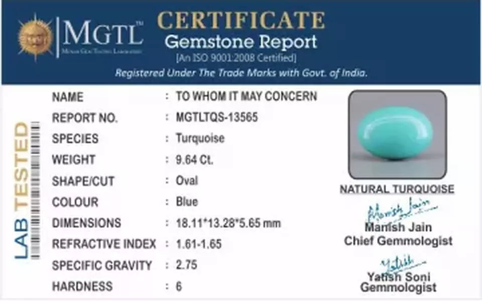Turquoise - 9.64 Carat Prime Quality TQS-13565