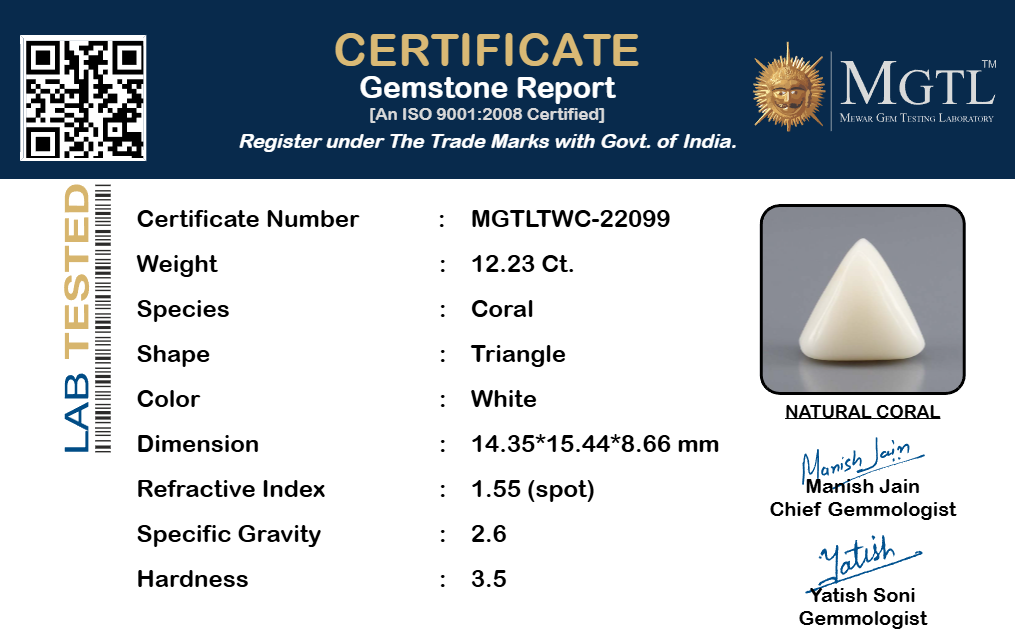Italian White Coral - 12.23 Carat Rare Quality TWC-22099