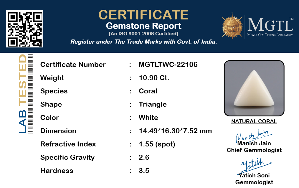 Italian White Coral - 10.90 Carat Rare Quality TWC-22106