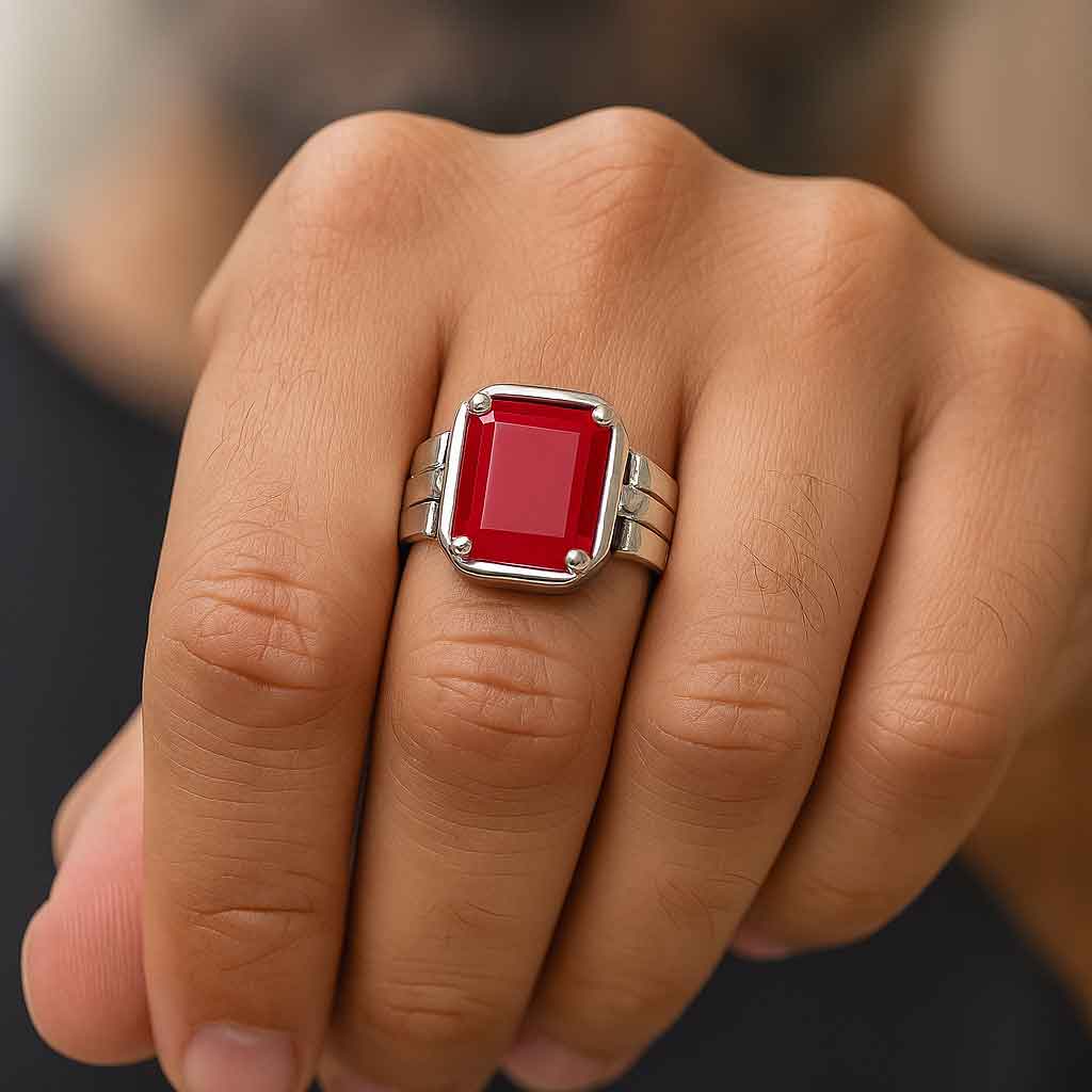 Unique Crafted Sterling Silver Ruby Stone Ring for Men