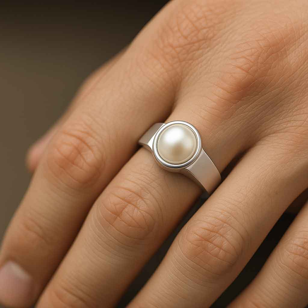 Vintage 925 Sterling Silver Pearl Men’s Ring