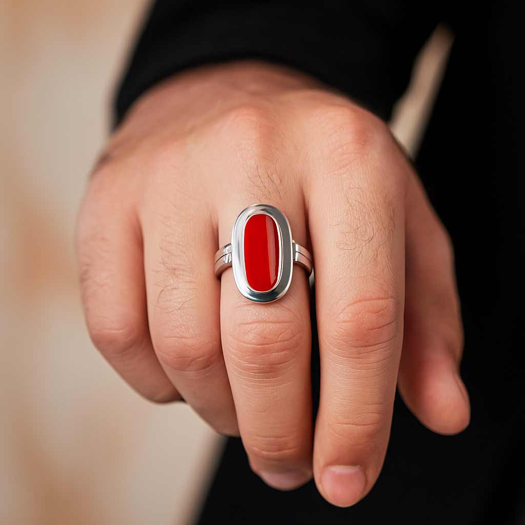 Shop Vintage 925 Sterling Silver Red Coral Men's Ring Online
