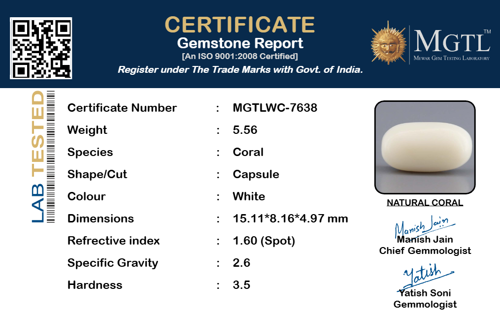 Italian White Coral - 5.56 Carat Rare Quality WC-7638