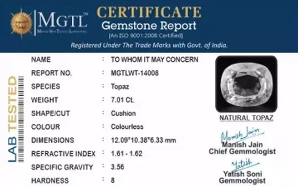 White Topaz - 7.01 Carat Prime Quality WT-14008