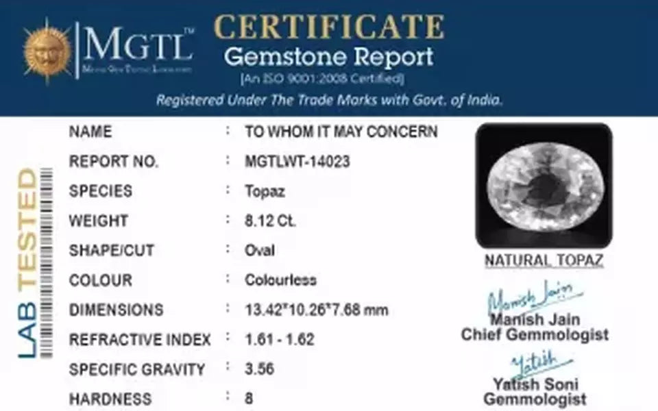 White Topaz - 8.12 Carat Prime Quality WT-14023