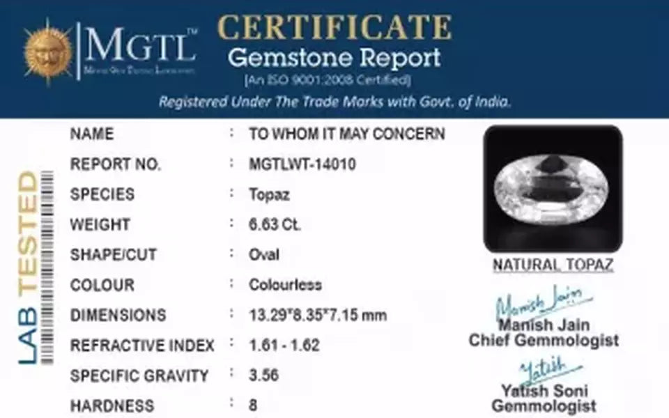 White Topaz - 6.63 Carat Prime Quality WT-14010