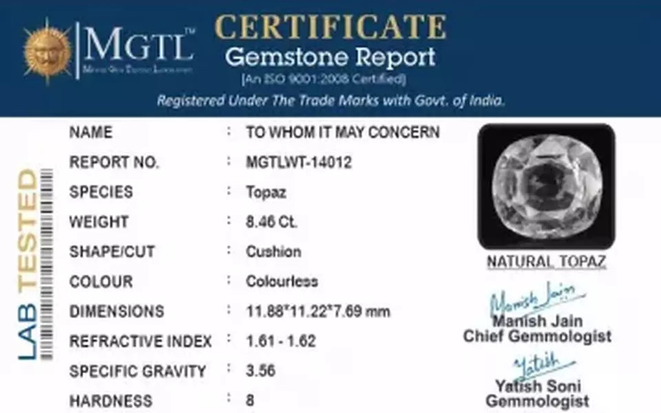 White Topaz - 8.46 Carat Prime Quality WT-14012