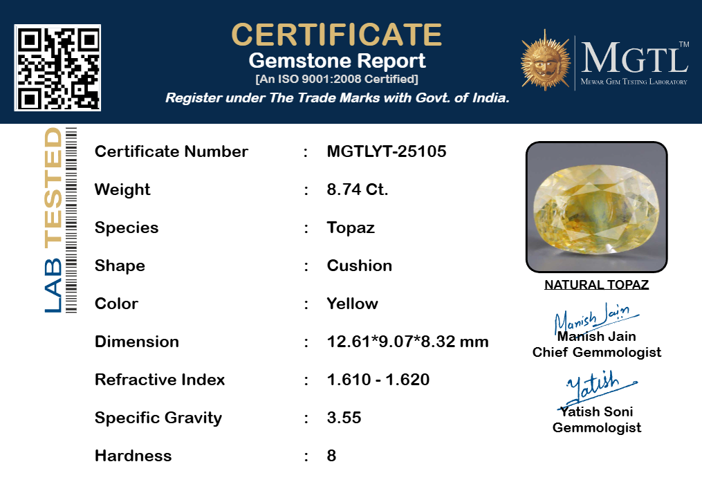 Natural Yellow Topaz - 8.74 Carat Limited Quality YT-25105