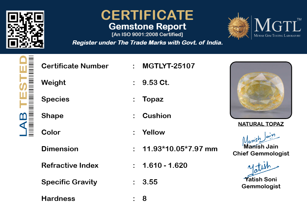 Natural Yellow Topaz - 9.53 Carat Limited Quality YT-25107