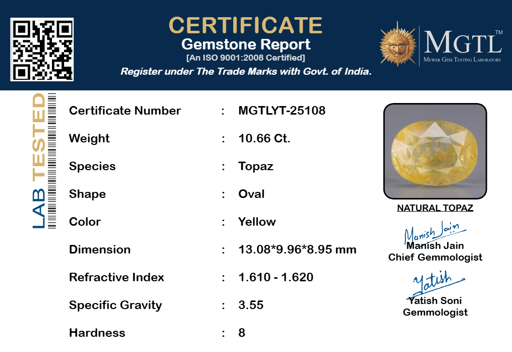 Natural Yellow Topaz - 10.66 Carat Limited Quality YT-25108