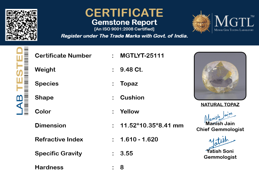 Natural Yellow Topaz - 9.48 Carat Limited Quality YT-25111