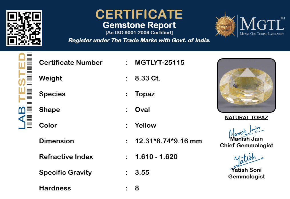 Natural Yellow Topaz - 8.33 Carat Limited Quality YT-25115