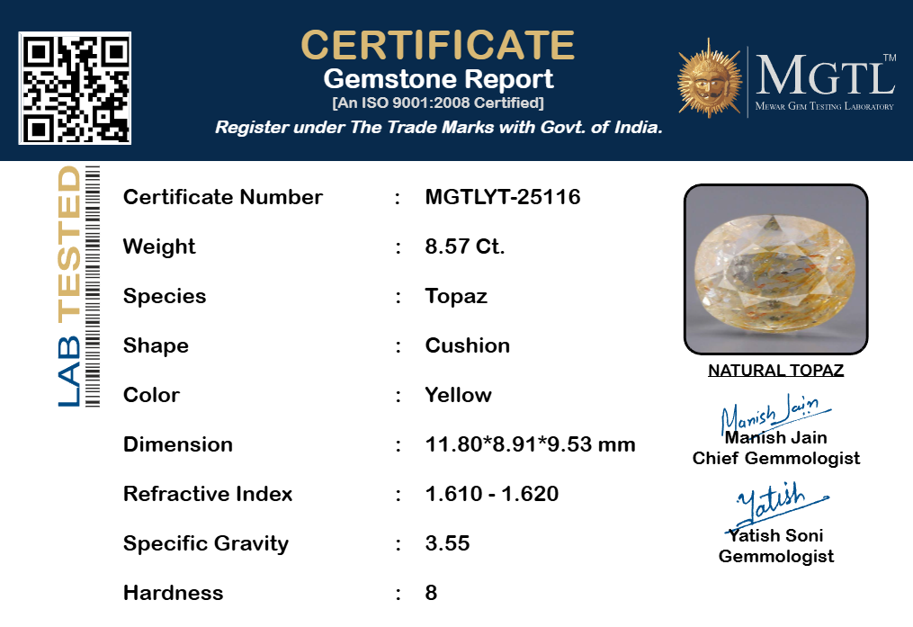 Natural Yellow Topaz - 8.57 Carat Limited Quality YT-25116