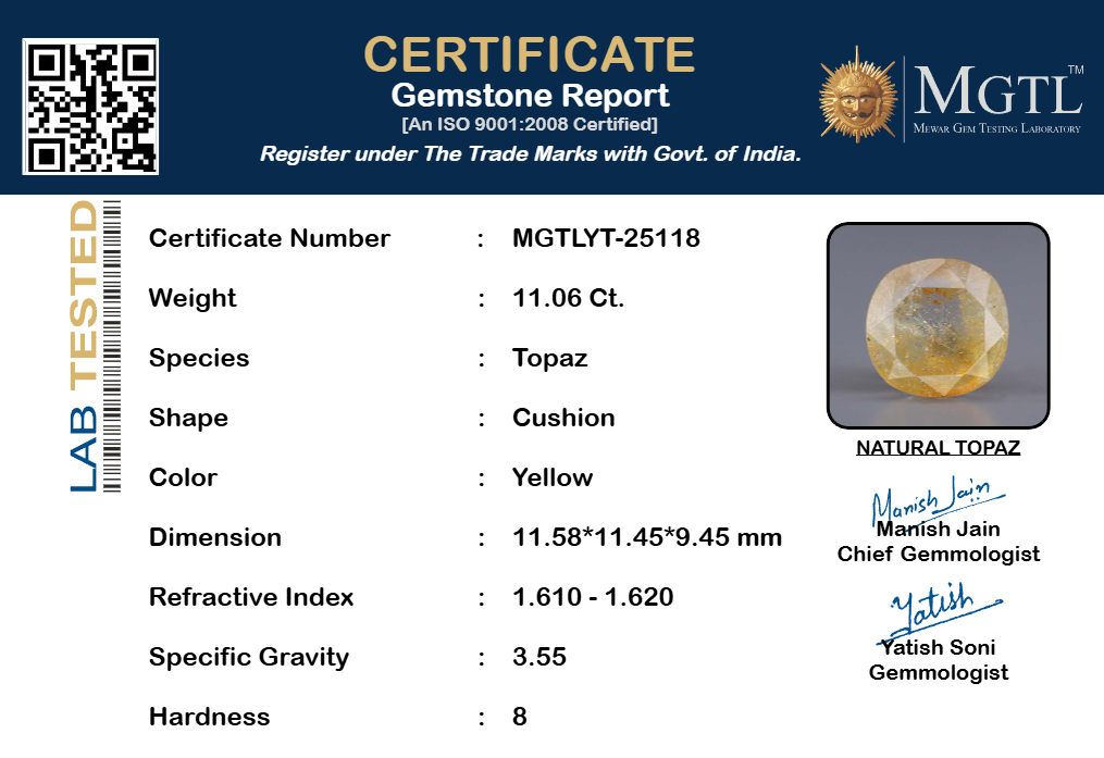 Natural Yellow Topaz - 11.06 Carat Limited Quality YT-25118