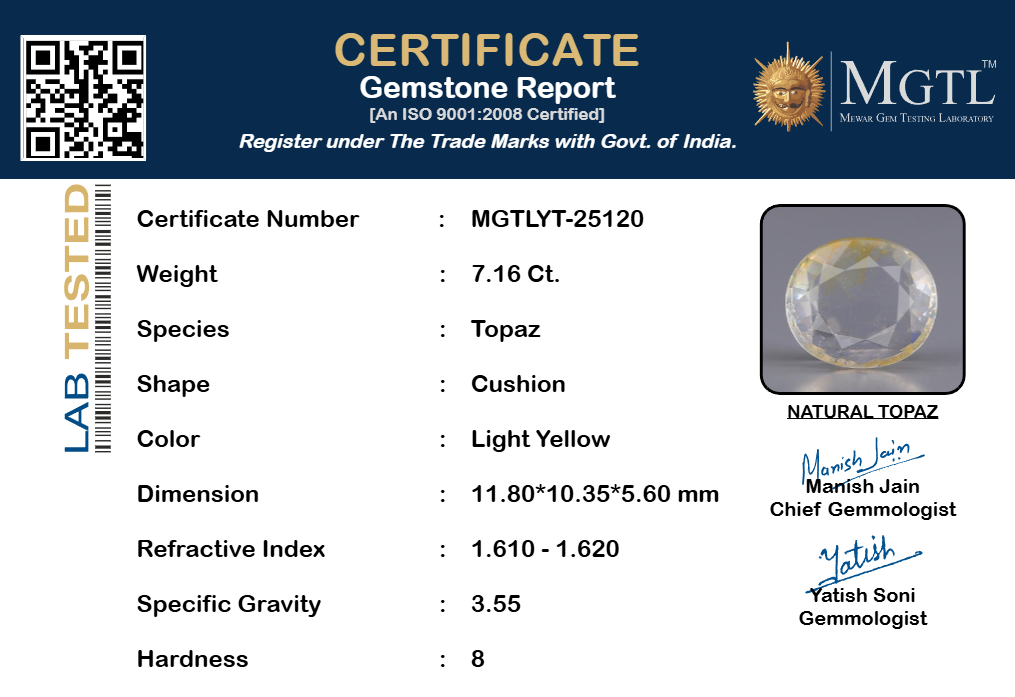 Natural Yellow Topaz - 7.16 Carat Limited Quality YT-25120