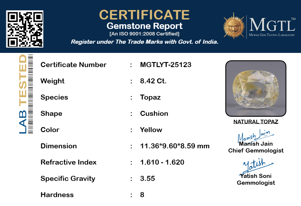 Natural Yellow Topaz - 8.42 Carat Limited Quality YT-25123