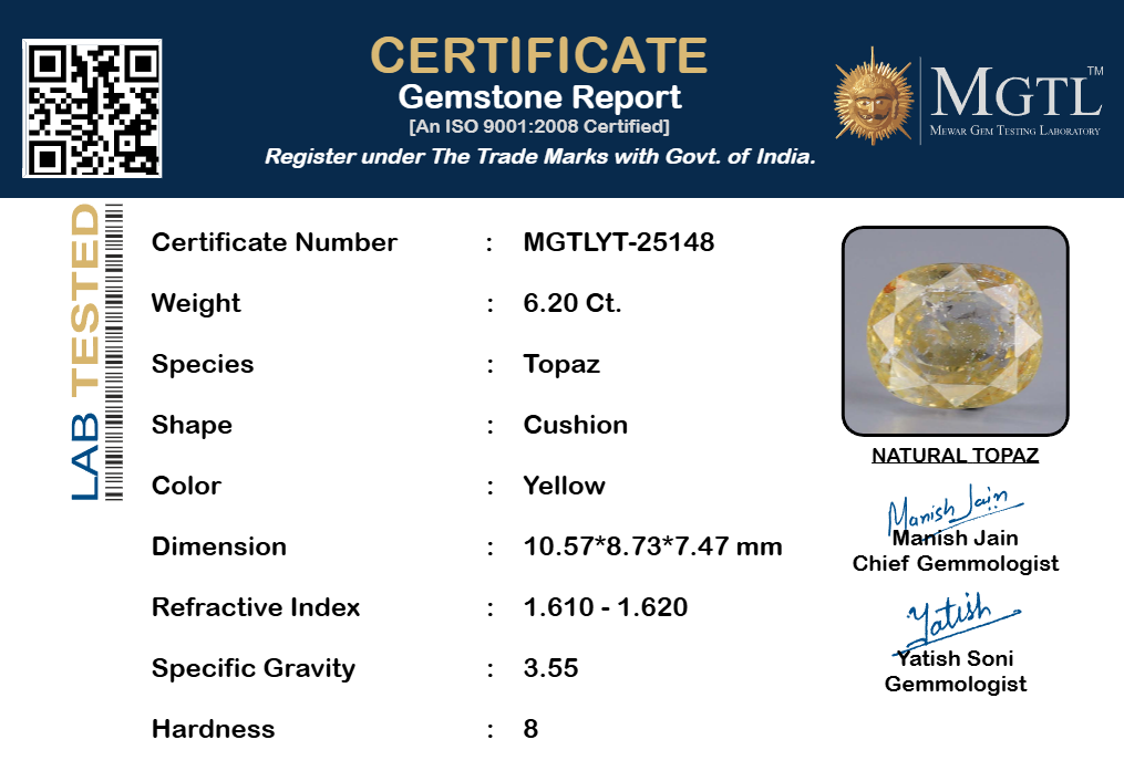 Natural Yellow Topaz - 6.20 Carat Limited Quality YT-25148