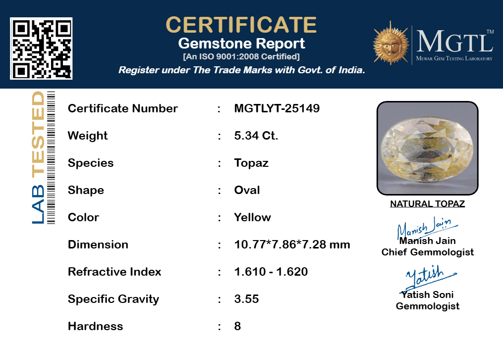 Natural Yellow Topaz - 5.34 Carat Limited Quality YT-25149