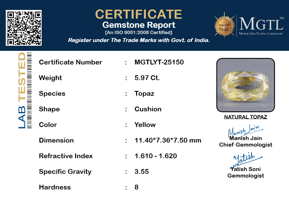 Natural Yellow Topaz - 5.97 Carat Limited Quality YT-25150