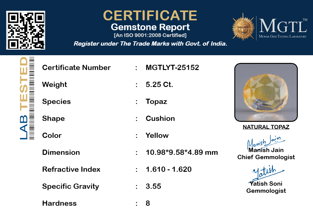Natural Yellow Topaz - 5.25 Carat Limited Quality YT-25152