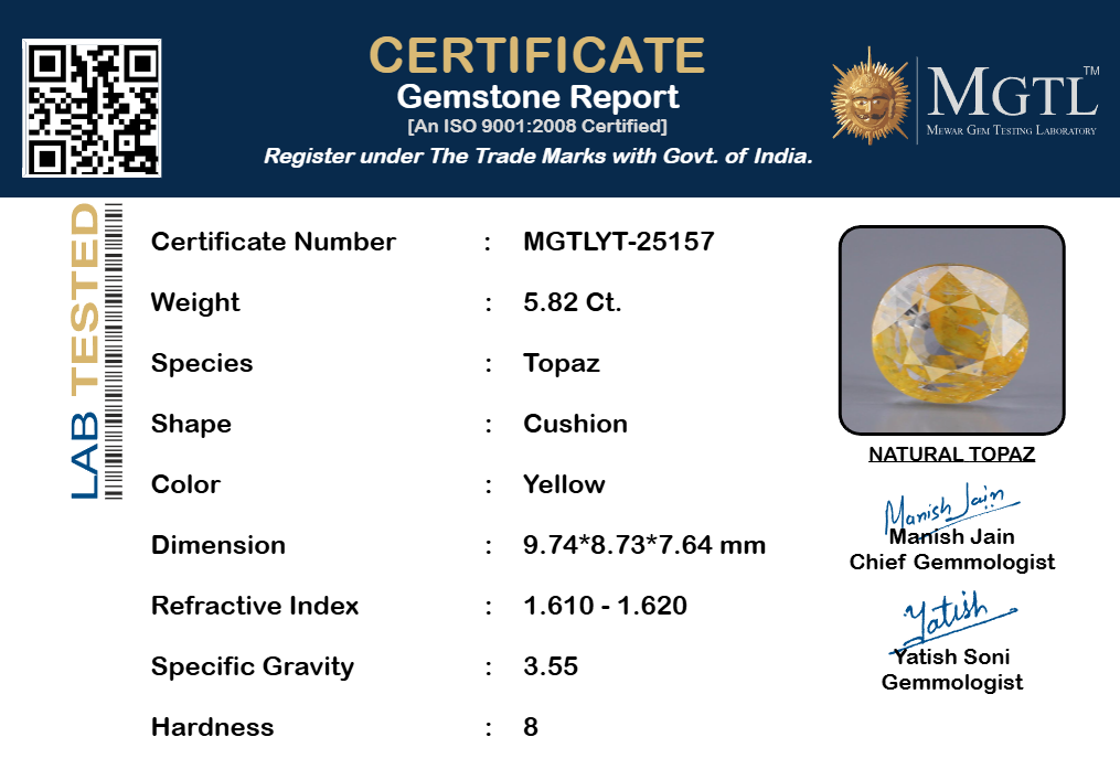 Natural Yellow Topaz - 5.82 Carat Limited Quality YT-25157