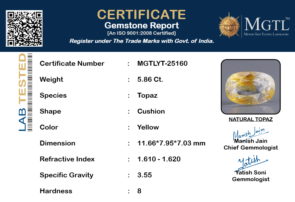 Natural Yellow Topaz - 5.86 Carat Limited Quality YT-25160