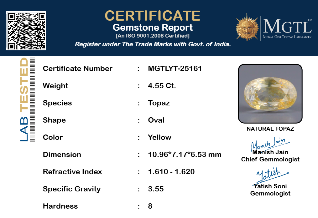 Natural Yellow Topaz - 4.55 Carat Limited Quality YT-25161