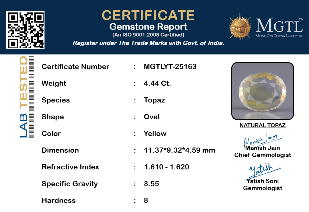 Natural Yellow Topaz - 4.44 Carat Limited Quality YT-25163